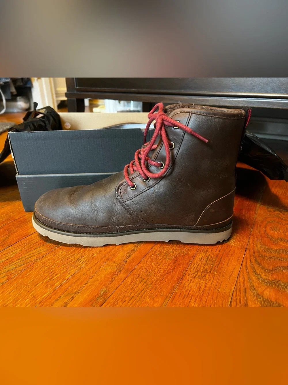 UGG Men's Brown Leather Chukka Boots with Red Laces (w/ additional brown laces)